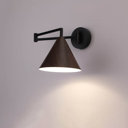 Adjustable Swing Arm Wall Light with Tapered Metal Shade - Hardwired Single Bulb Fixture for Bedside Reading & Living Spaces