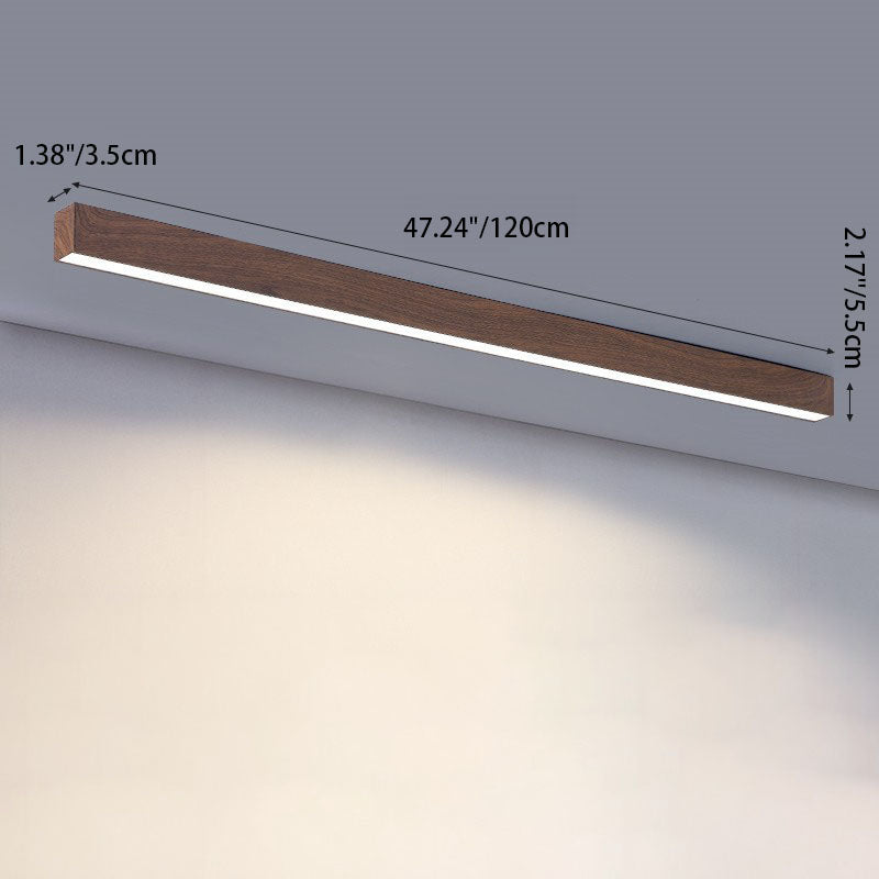 Rectangular Flush Mount LED Fixture 47 Inches Aluminum with Wood Grain Acrylic Diffuser for Dining Room Bedroom Office Natural Warm Minimali
