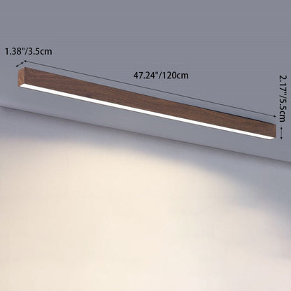 Rectangular Flush Mount LED Fixture 47 Inches Aluminum with Wood Grain Acrylic Diffuser for Dining Room Bedroom Office Natural Warm Minimali