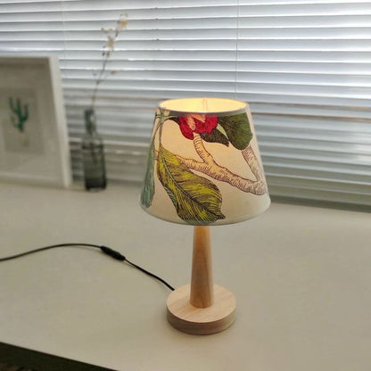 Solid Wood Table Lamp with Fabric Shade E26 Plug-In for Bedroom Living Room Study