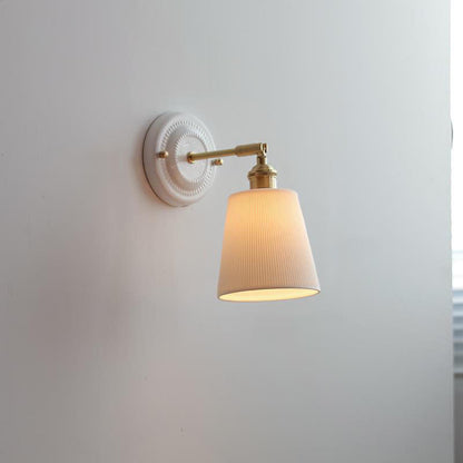 Handcrafted Porcelain Shade Brass Wall Light Fixture Single Bulb Hardwired Sconce for Bedroom Hallway Entryway Vintage Home Decor