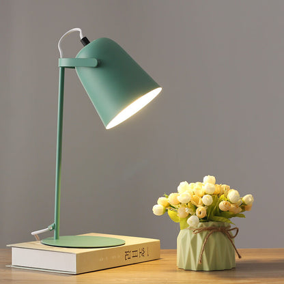 Single-Light Desk Lamp with Metal Bucket Shade in Soft Pastel Finish for Bedroom Nightstand or Living Room Side Table