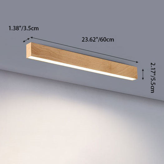 Rectangular Flush Mount LED Fixture 47 Inches Aluminum with Wood Grain Acrylic Diffuser for Dining Room Bedroom Office Natural Warm Minimali