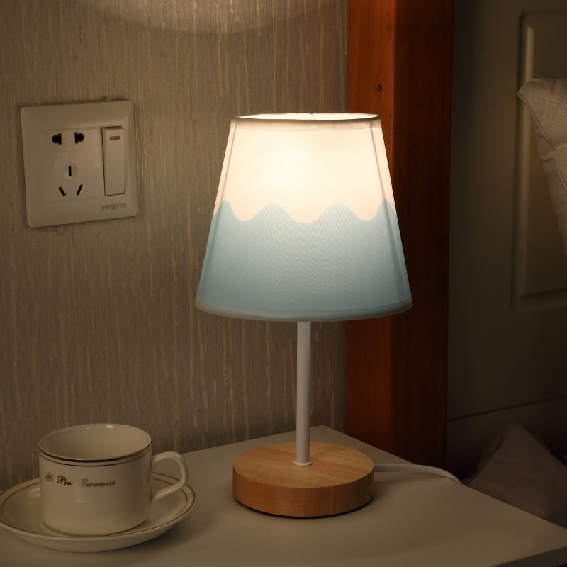Wood Accent LED Table Lamp with Fabric Shade – USB Powered for Bedroom, Nightstand & Living Room