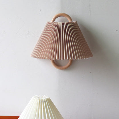 Fabric Half-Moon Wall Sconce with Natural Wood Backplate for Bedroom & Living Room