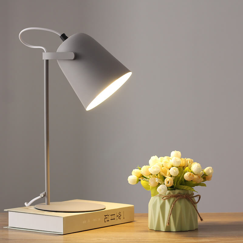 Single-Light Desk Lamp with Metal Bucket Shade in Soft Pastel Finish for Bedroom Nightstand or Living Room Side Table