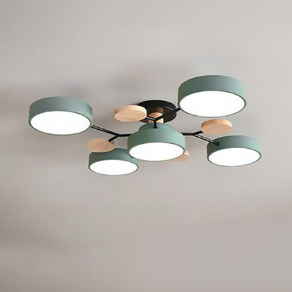 Scandinavian Ceiling Light Fixture 35 in Dimmable LED Flush Mount Wood Iron Acrylic for Bedroom Living Room Kitchen Dining Room Modern Minim