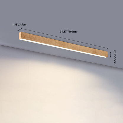 Rectangular Flush Mount LED Fixture 47 Inches Aluminum with Wood Grain Acrylic Diffuser for Dining Room Bedroom Office Natural Warm Minimali