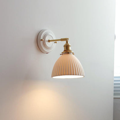 Hardwired Ceramic Sconce with Brass Accent, E26 Socket for Bedroom & Study, 9 in Modern Wall Light