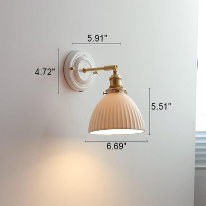 Hardwired Ceramic Sconce with Brass Accent, E26 Socket for Bedroom & Study, 9 in Modern Wall Light