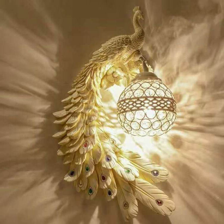 Sculptural Sconce with Crystal Globe Shade 12 in x 18 in Hand-Painted Fixture for Bedroom Hallway Living Room Hardwired Installation Multico