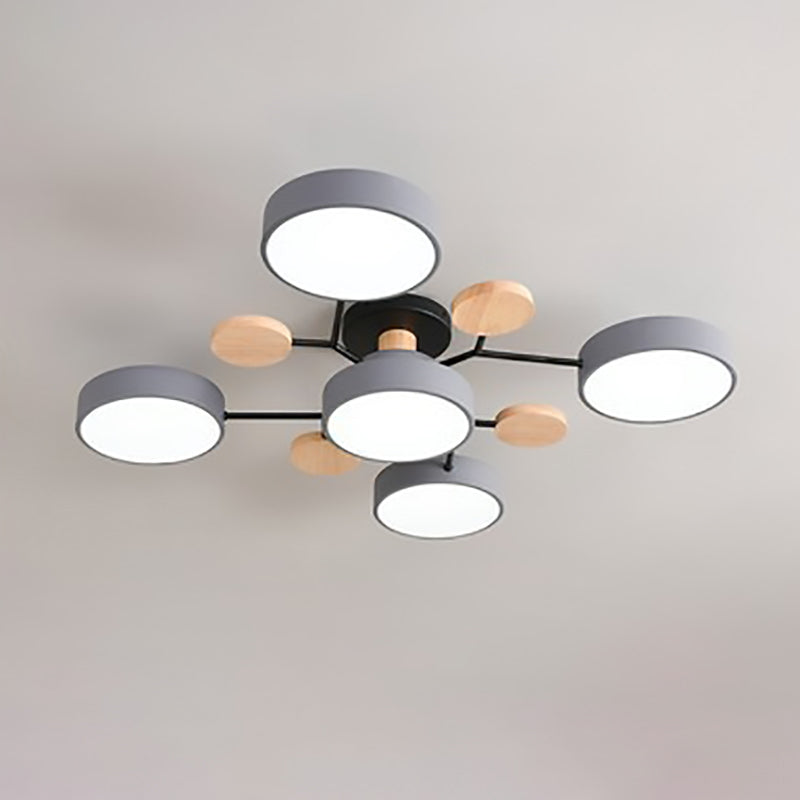 Scandinavian Ceiling Light Fixture 35 in Dimmable LED Flush Mount Wood Iron Acrylic for Bedroom Living Room Kitchen Dining Room Modern Minim