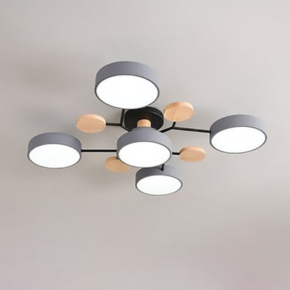 Scandinavian Ceiling Light Fixture 35 in Dimmable LED Flush Mount Wood Iron Acrylic for Bedroom Living Room Kitchen Dining Room Modern Minim