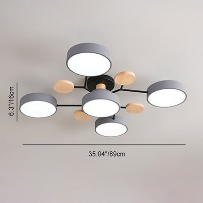 Scandinavian Ceiling Light Fixture 35 in Dimmable LED Flush Mount Wood Iron Acrylic for Bedroom Living Room Kitchen Dining Room Modern Minim