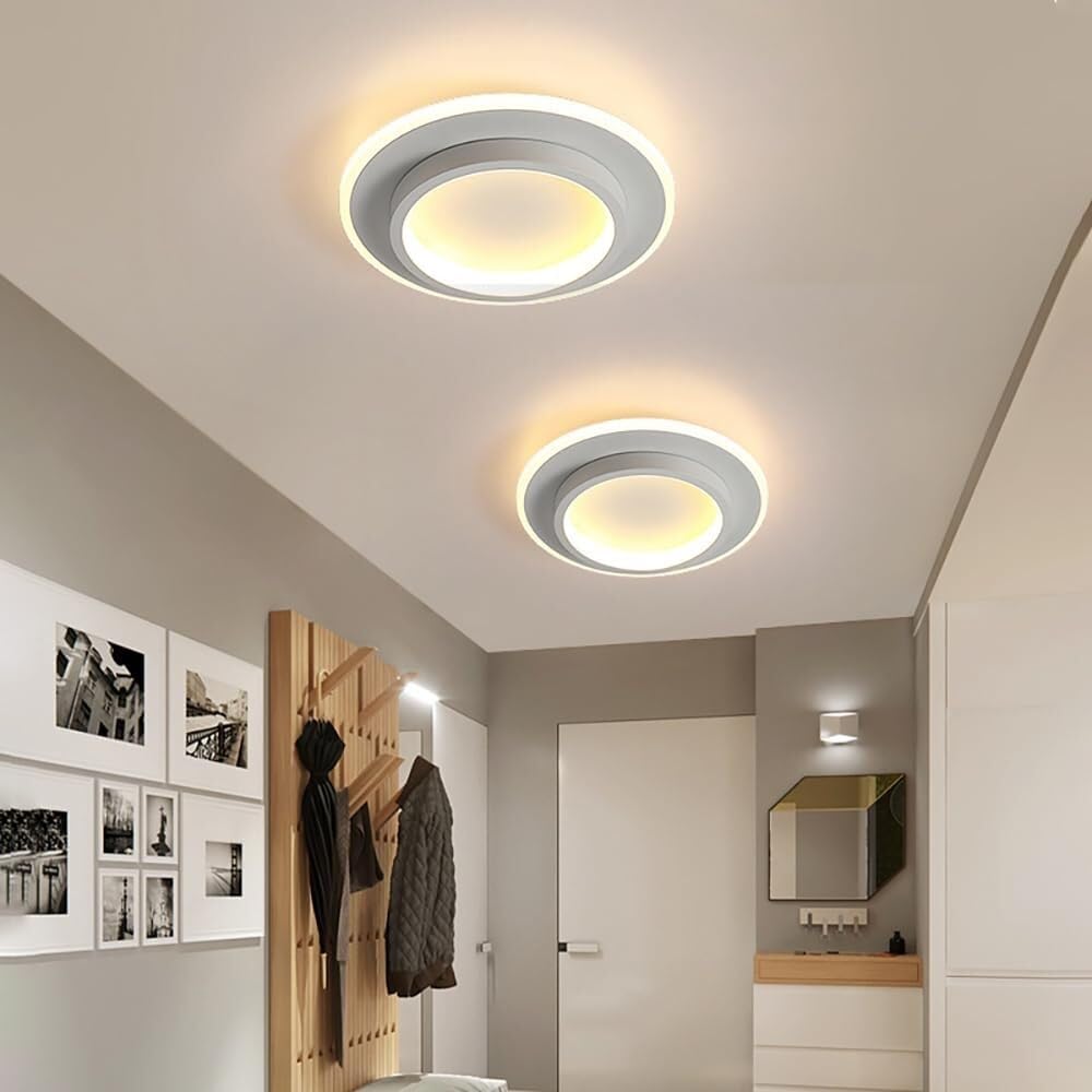 9.4 in Round LED Flush Mount Light with Ring Glow Effect for Hallways Bedrooms Entryways Modern Low-Profile Fixture Aluminum Acrylic