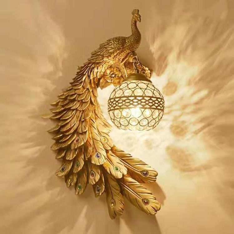 Sculptural Sconce with Crystal Globe Shade 12 in x 18 in Hand-Painted Fixture for Bedroom Hallway Living Room Hardwired Installation Multico