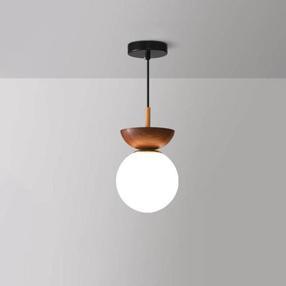 Globe Glass Ceiling Light with Wood Grain Finish – Modern Flush Mount & Pendant Option for Living Room, Bedroom, Hallway – E14 Socket