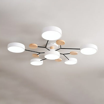 Scandinavian Ceiling Light Fixture 35 in Dimmable LED Flush Mount Wood Iron Acrylic for Bedroom Living Room Kitchen Dining Room Modern Minim