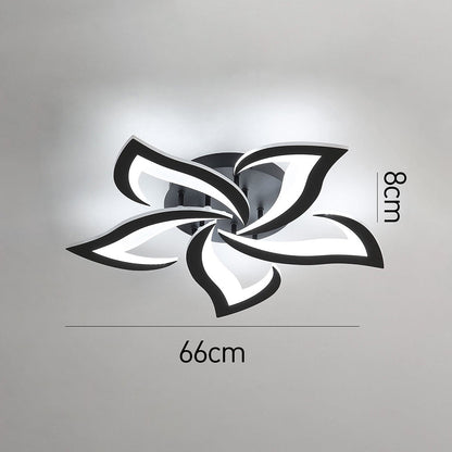 LED Flush Mount Light Fixture with Floral Layered Design for Bedroom, Entryway & Living Spaces | 22 in Black Metal Modern Low Profile Ambien