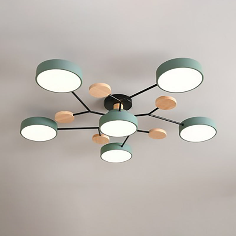 Modern Molecular LED Ceiling Light – Scandinavian Wood & Metal Flush Mount for Living Room, Bedroom & Kitchen
