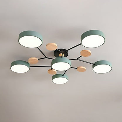 Modern Molecular LED Ceiling Light – Scandinavian Wood & Metal Flush Mount for Living Room, Bedroom & Kitchen