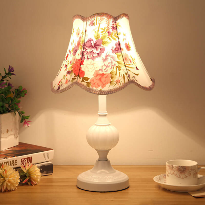 Desk Lamp with Fabric Shade & Metal Base 16.5 Inches High for Bedroom Nightstand Reading Study Room Office Workspace E26 Socket Gold White A