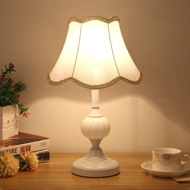 Desk Lamp with Fabric Shade & Metal Base 16.5 Inches High for Bedroom Nightstand Reading Study Room Office Workspace E26 Socket Gold White A