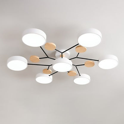 Scandinavian Ceiling Light Fixture 35 in Dimmable LED Flush Mount Wood Iron Acrylic for Bedroom Living Room Kitchen Dining Room Modern Minim
