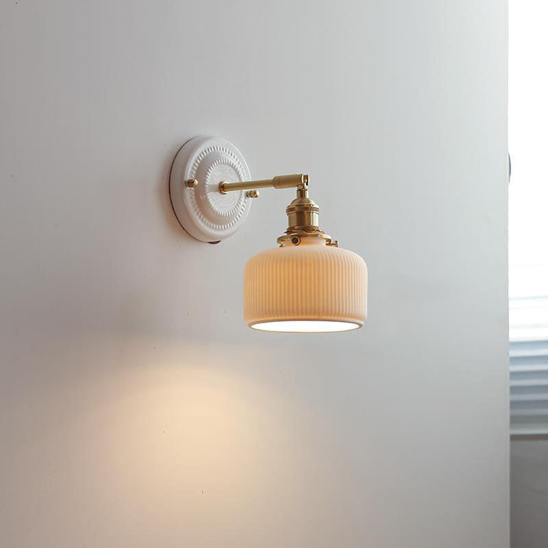 Hardwired Ceramic Sconce with Brass Accent, E26 Socket for Bedroom & Study, 9 in Modern Wall Light
