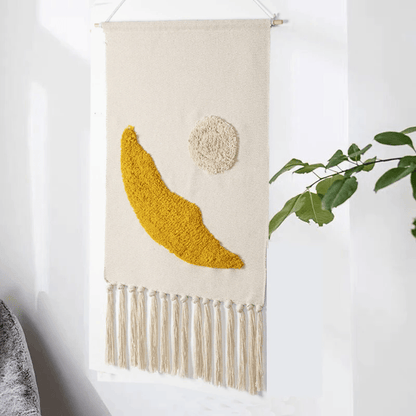 Handwoven Geometric Wall Hanging Tapestry with Tassel Fringe for Living Room, Bedroom & Boho Home Decor