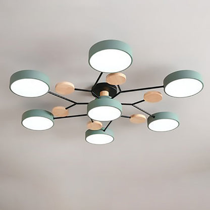Scandinavian Ceiling Light Fixture 35 in Dimmable LED Flush Mount Wood Iron Acrylic for Bedroom Living Room Kitchen Dining Room Modern Minim