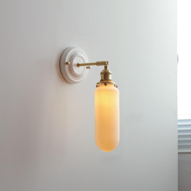 Hardwired Ceramic Sconce with Brass Accent, E26 Socket for Bedroom & Study, 9 in Modern Wall Light