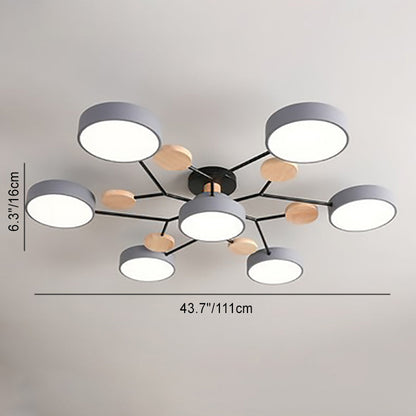 Scandinavian Ceiling Light Fixture 35 in Dimmable LED Flush Mount Wood Iron Acrylic for Bedroom Living Room Kitchen Dining Room Modern Minim