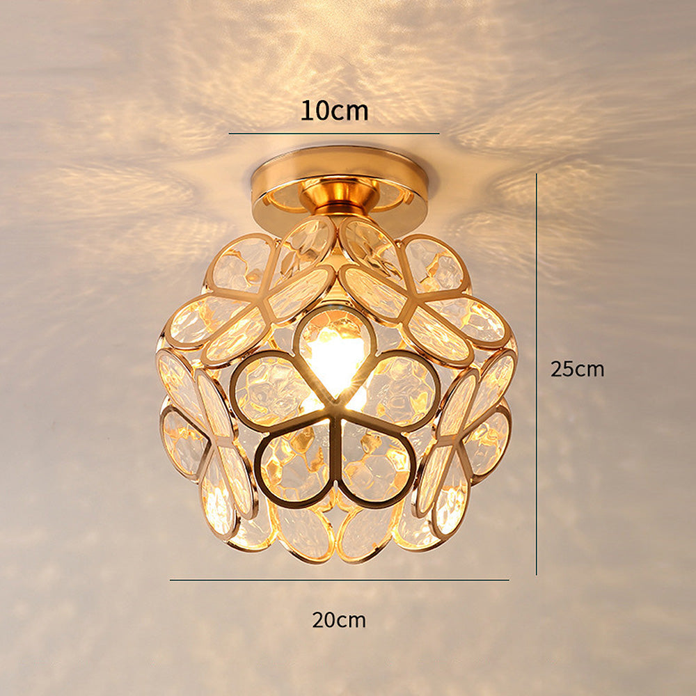 Acrylic Flush Mount Ceiling Light 8 in Gold Floral Fixture Bedroom Hallway Living Room Compact Small Space Decorative E26 Base Warm Glow