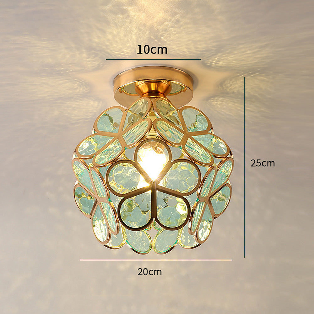 Acrylic Flush Mount Ceiling Light 8 in Gold Floral Fixture Bedroom Hallway Living Room Compact Small Space Decorative E26 Base Warm Glow
