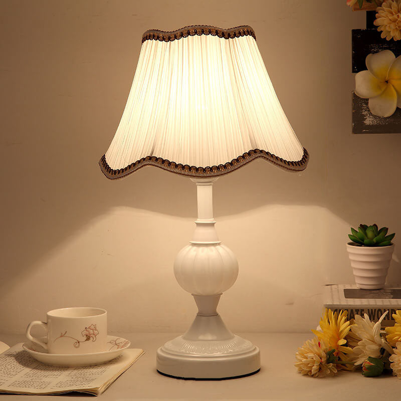 Desk Lamp with Fabric Shade & Metal Base 16.5 Inches High for Bedroom Nightstand Reading Study Room Office Workspace E26 Socket Gold White A