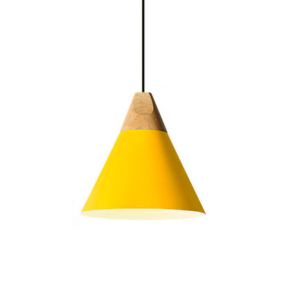 Aluminum & Wood Hanging Lamp E27 Socket Gray Black White Yellow Kitchen Island Dining Table Overhead Fixture Scandinavian Style Modern Minim