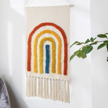 Handwoven Geometric Wall Hanging Tapestry with Tassel Fringe for Living Room, Bedroom & Boho Home Decor