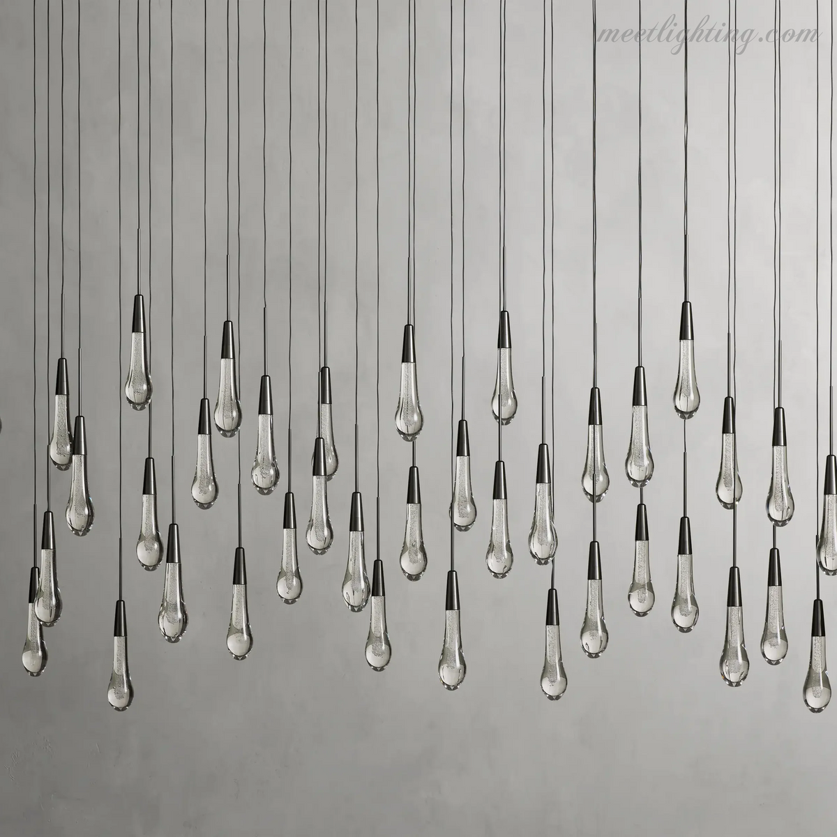 Linear LED Chandelier with Textured Glass Drops – Adjustable Height – Brass Bronze Nickel – 37 to 120 Inch – Dining Room Kitchen Island