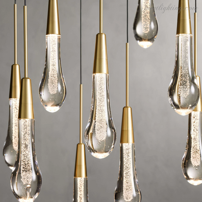 Linear LED Chandelier with Textured Glass Drops – Adjustable Height – Brass Bronze Nickel – 37 to 120 Inch – Dining Room Kitchen Island