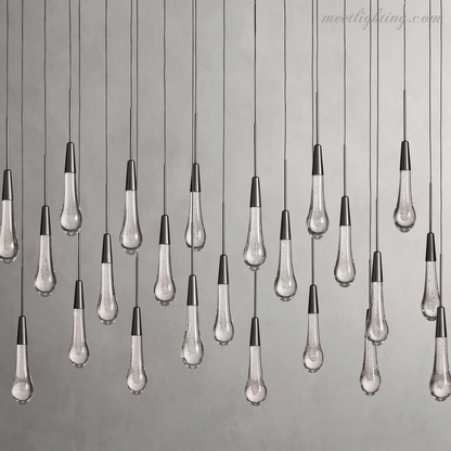 Linear LED Chandelier with Textured Glass Drops – Adjustable Height – Brass Bronze Nickel – 37 to 120 Inch – Dining Room Kitchen Island