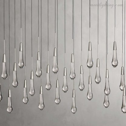 Linear LED Chandelier with Textured Glass Drops – Adjustable Height – Brass Bronze Nickel – 37 to 120 Inch – Dining Room Kitchen Island