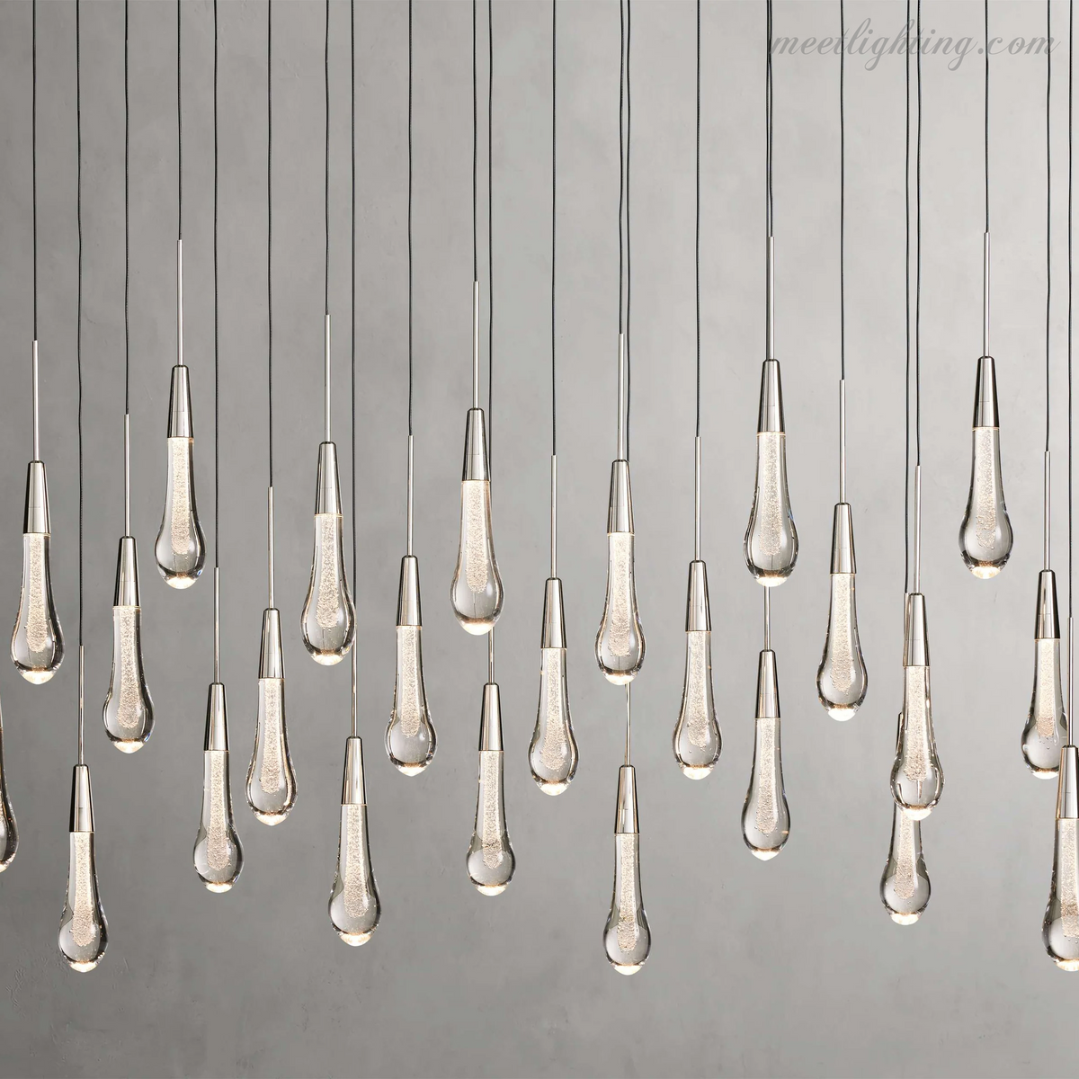 Linear LED Chandelier with Textured Glass Drops – Adjustable Height – Brass Bronze Nickel – 37 to 120 Inch – Dining Room Kitchen Island
