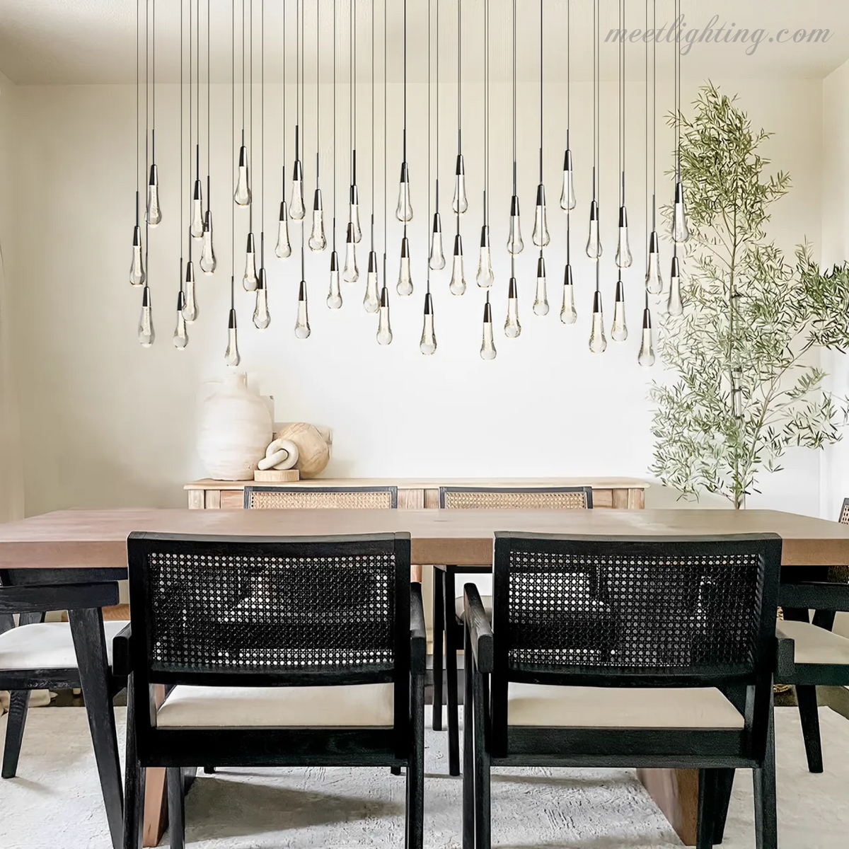 Linear LED Chandelier with Textured Glass Drops – Adjustable Height – Brass Bronze Nickel – 37 to 120 Inch – Dining Room Kitchen Island