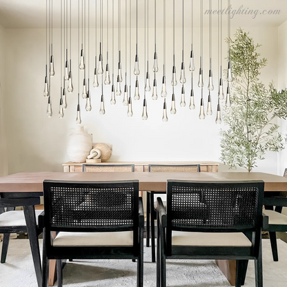Linear LED Chandelier with Textured Glass Drops – Adjustable Height – Brass Bronze Nickel – 37 to 120 Inch – Dining Room Kitchen Island