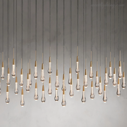 Linear LED Chandelier with Textured Glass Drops – Adjustable Height – Brass Bronze Nickel – 37 to 120 Inch – Dining Room Kitchen Island