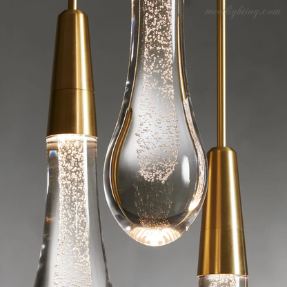 Linear LED Chandelier with Textured Glass Drops – Adjustable Height – Brass Bronze Nickel – 37 to 120 Inch – Dining Room Kitchen Island