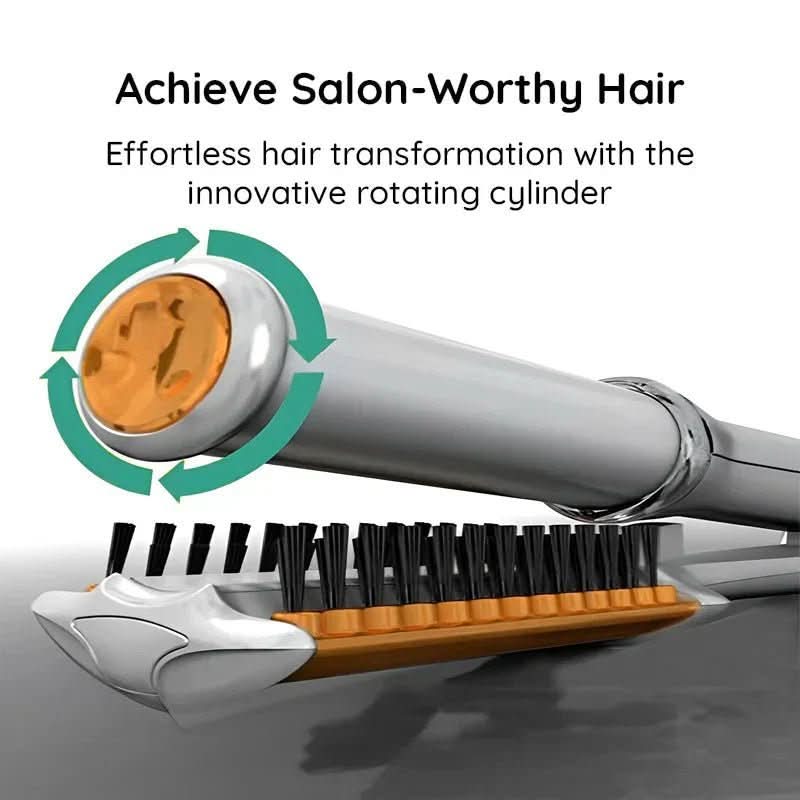 Heated Ceramic Barrel Hair Styler with Auto-Rotate Brush & 3 Temperature Settings for Volume and Curls