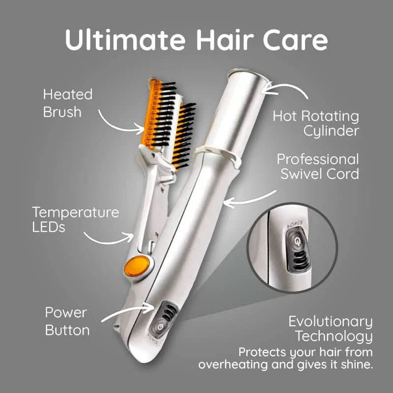 Heated Ceramic Barrel Hair Styler with Auto-Rotate Brush & 3 Temperature Settings for Volume and Curls