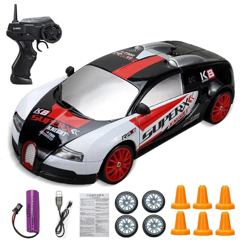 RC Mini Drift Car Remote Control Racing Toy with LED Lights & Rechargeable Battery for Kids & Adults
